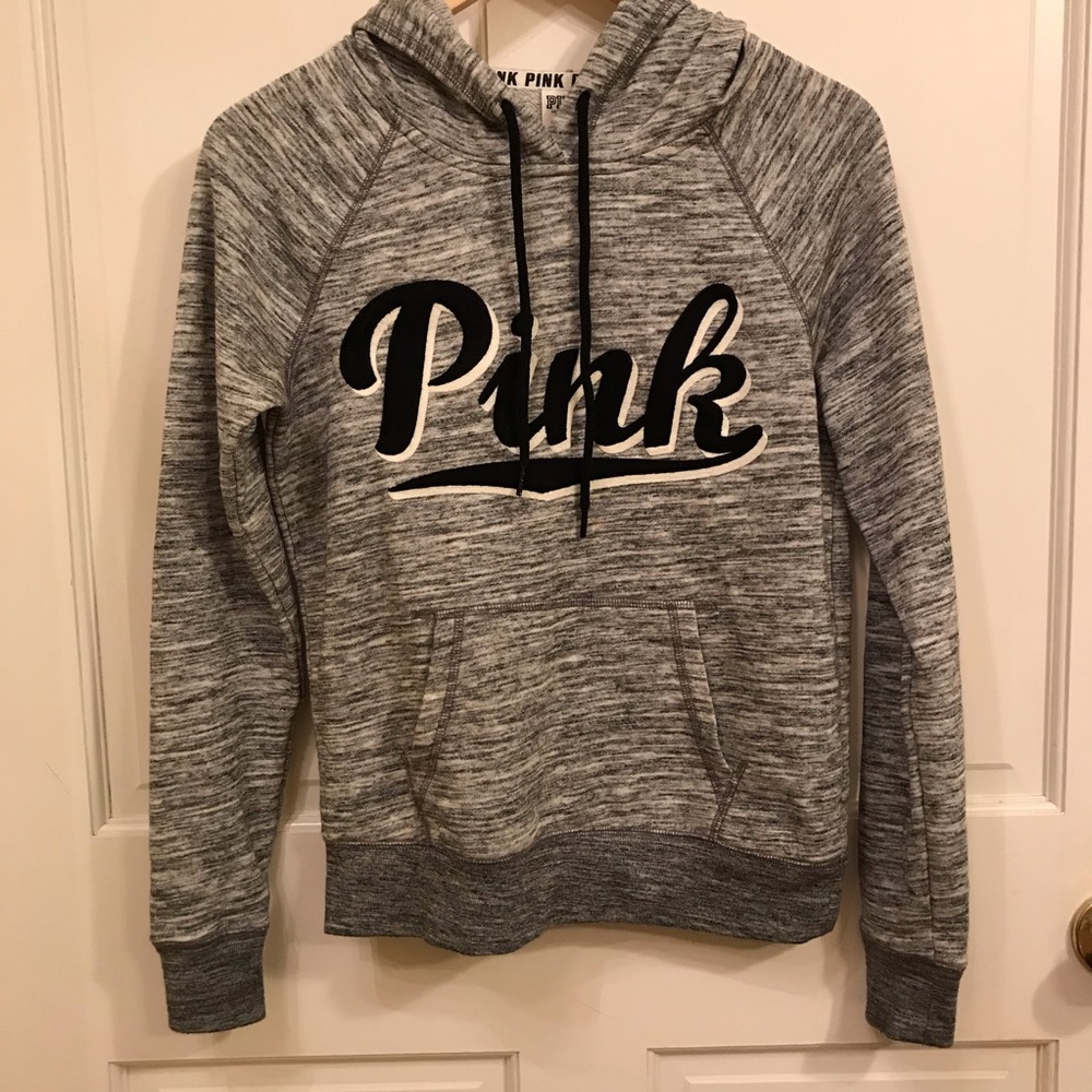 PINK Gray Marled Logo Hoodie
